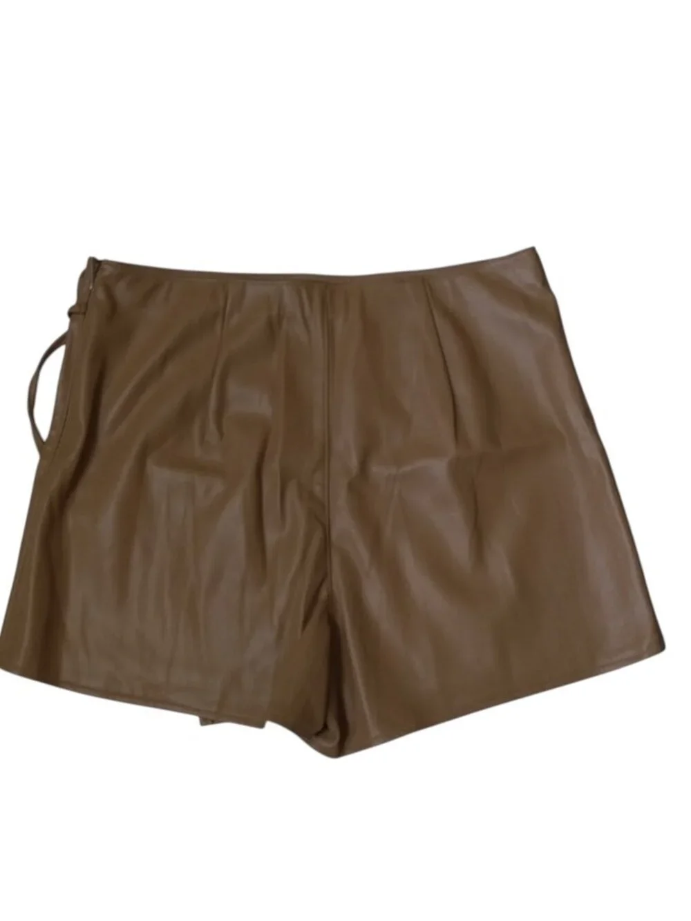 Abercrombie & Fitch Faux Leather Tan Shorts Skort Front Overlay Tie Side Size XL